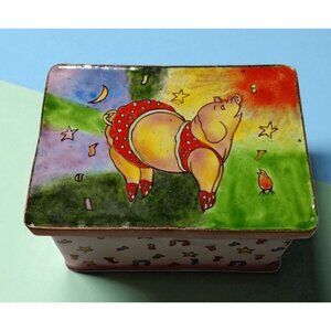 Trinket Box Colorful Quirky Celestial Enameled Anthropomophic Pig 1997 Gift Idea